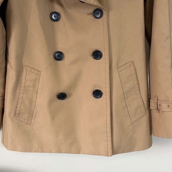 Coach Signature Lapel Short Trench Coat tan khaki Striped Liner Designer sz XS - Picture 3 of 15
